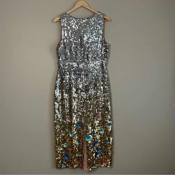 Mac Duggal Floral Skirt Sequin Midi Length Dress Style 10691 Size 10 - Picture 10 of 11